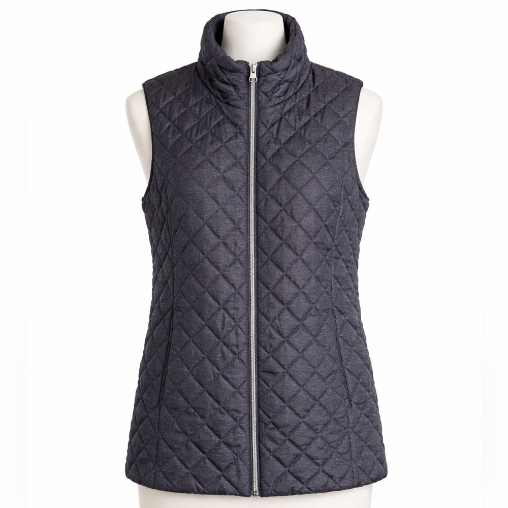 Banana Republic Women's Quilted Puffer Vest S Charcoal Gray Sleeveless Zip Up